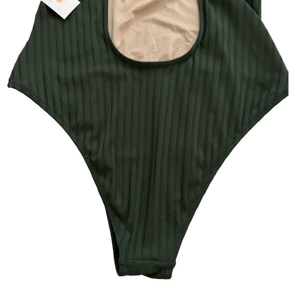 Shade & Shore Swimsuit One Piece Green Ribbed Plunge Swimsuit Size Large NEW - Picture 8 of 12